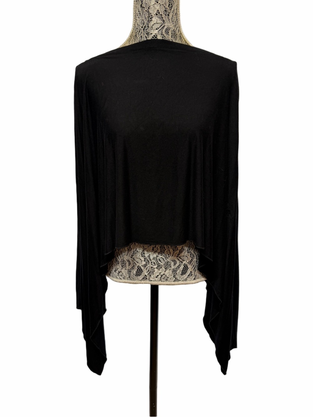 Style 101 Black Convertible Poncho Cape Wrap Batwing Stretch One Size